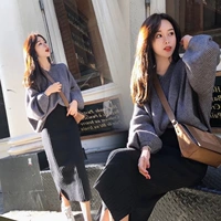 Демисезонный свитер, осенняя подходит с юбкой, комплект, городской стиль, коллекция 2021, в корейском стиле, осенний