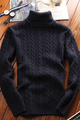 Áo len nam cổ cao dày 2019 mùa thu đông nam quần áo cộng với áo len nhung học sinh Áo len mỏng màu đen Hàn Quốc - Áo len