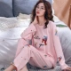 Bộ đồ ngủ nữ mùa xuân và mùa thu cotton dài tay quần áo gia đình giản dị Hàn Quốc kích thước lớn cotton mùa thu đông có thể được mặc ra ngoài - Bộ Pajama