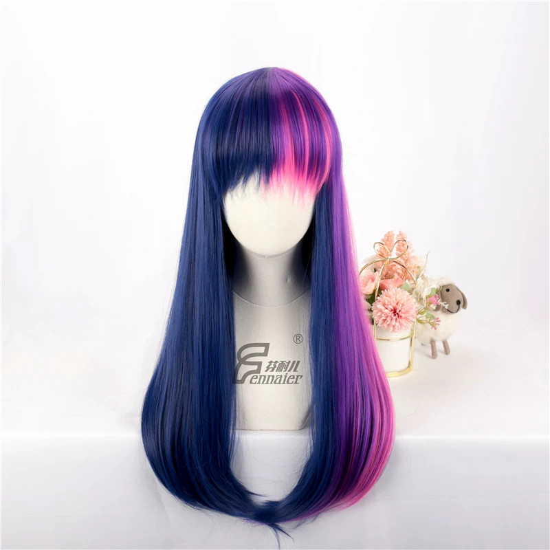 Стиль pony tail, фиолетовый хвост, парик, прямые волосы, косплей