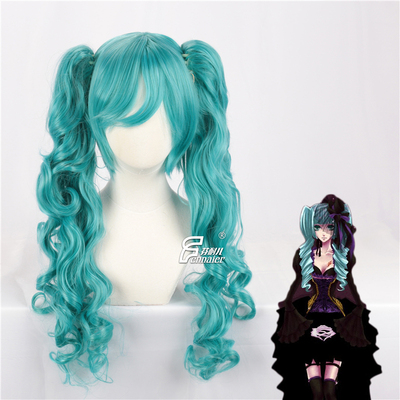 taobao agent Ponytail, blue wig, curls, Lolita style, cosplay