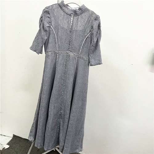 Летнее однотонное кружевное приталенное платье, 2023, высокая талия, рукава фонарики