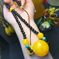 Цепочка до ключиц из воскового агата, оригинальное короткое украшение-шарик, янтарное ожерелье, аксессуар из грецкого ореха, браслет с одной бусиной, подвеска