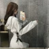 Thu đông 2018 phiên bản Hàn Quốc mới của hai bên thắt lưng eo áo thun nữ đầm thời trang nữ áo len dài tay trùm đầu Váy eo cao
