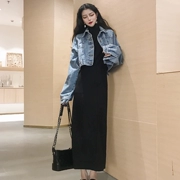 Mùa thu đông 2018 phiên bản mới của Hàn Quốc với kiểu váy retro sang trọng kiểu đầu gối nữ thời trang chia cổ cao