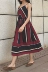 Hồng Kông-phong cách retro chic màu sắc tương phản mô hình hình học V-Cổ voan treo váy kỳ nghỉ phong cách tính khí dài ăn mặc