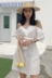 Dora Chaoren Hall Hồng Kông hương vị retro chic từ cổ áo off-vai nếp gấp tie cao eo dây đeo màu rắn đầm váy body Váy eo cao
