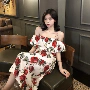 Dora Chaoren Hall Hồng Kông hương vị retro chic strapless từ cổ áo hoa váy kỳ nghỉ gió váy dài váy xoắn bụng