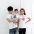 Hàn quốc cha mẹ và con mùa hè mới bông trắng cổ tròn ngắn tay t-shirt top du lịch bên bờ biển ảnh quần áo