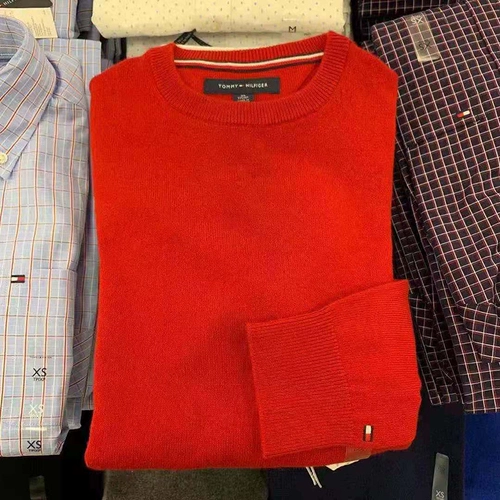 Tommy hilfiger, кашемировый красный лонгслив с круглым воротником, однотонный свитер, подходит для весны и осени