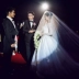 Sen che mạng cô dâu Hàn Quốc vương miện siêu cổ tích đôi đuôi dài gạc cưới đơn giản - Phụ kiện tóc