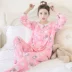 Đồ ngủ mùa hè của phụ nữ cotton dài tay cotton lụa dịch vụ nhà phù hợp với nhân tạo bông cotton lụa cộng với chất béo kích thước lớn đồ ngủ trung niên bộ pijama Bộ Pajama