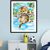 Симпатичная животная бриллиантовая живопись 2022 Новый вишневый кот 5D паста бриллиант -кросс -стежк детская комната спальня Простой бриллиант