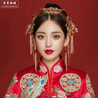 Красный аксессуар для волос для невесты, традиционный свадебный наряд Сюхэ, вечернее платье, комплект, дракон и феникс