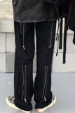 Брендовое украшение с молнией, штаны подходит для мужчин и женщин, в корейском стиле, свободный прямой крой, высокая талия