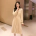 Váy nhung dài tay trong phần dài 2019 thu đông mới của nữ sinh siêu ngọt ngào khí chất ngọt ngào thon thả - Váy eo cao