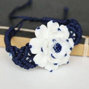 "Cinnabar" màu xanh và trắng sứ thủ công vòng tay gốm vòng cổ Trung Quốc quốc gia cổ điển vòng tay gió cổ điển nữ trang