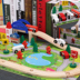 Gỗ đi xe đường sắt xe cho trẻ em chiến đấu thành phố khối giao thông cậu bé nữ lắp ráp một con tàu nhỏ đồ chơi lực lượng xe câu đố Đồ chơi bằng gỗ
