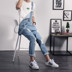 Mùa xuân và mùa hè bib xu hướng của nam giới thanh niên Hàn Quốc phiên bản của người Anh chân treo Slim fit tool mảnh quần denim quần áo thể thao nam Quần jean