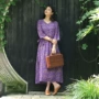 Nian Jiangnan Zen Womens Purple Purple Áo choàng Retro Váy rộng Kích thước lớn Áo choàng cổ chữ V - Váy dài đầm maxi đi biển