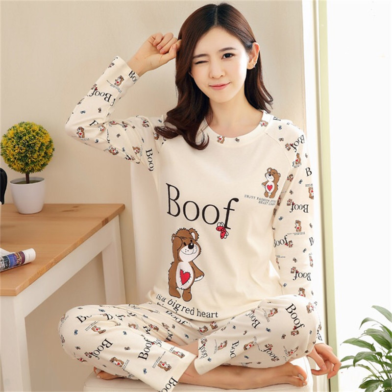 Love Bear Long Sleeve Setpajamas female autumn pure cotton Long sleeve Korean version fresh student autumn girl lovely Spring and Autumn leisure wear suit Thin