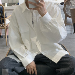 Spring and summer 2020 men's long sleeve shirt Korean fashion white shirt puffy handsome lazy work clothes thin coat