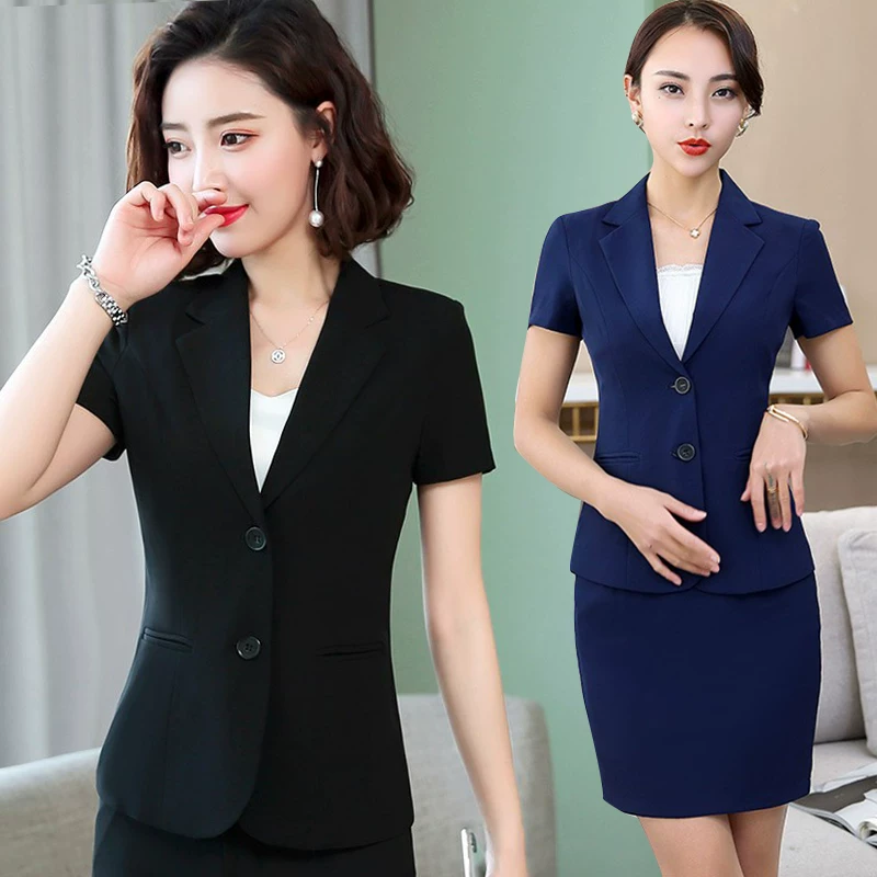Thin set, classic suit jacket for hotel for work, with short sleeve