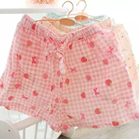 68] Quần short mùa hè Nhật Bản đồ ngủ nữ cotton mỏng dễ thương lưới dâu tây nhà boyshort quần thun nữ