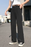 Летний костюм, черные штаны для отдыха, в корейском стиле, высокая талия, большой размер, по фигуре, оверсайз, свободный прямой крой