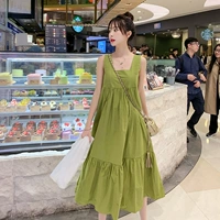 Phụ nữ mang thai phù hợp với mùa hè 2019 mới thời trang rắn màu lỏng cổ áo vuông cổ áo vest + áo chống nắng hai mảnh phù hợp - Áo thai sản đầm bầu sát nách