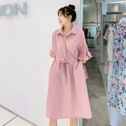 Đầm cho con bú hè 2019 mới thời trang vạt áo màu cho con bú dài - Áo thai sản