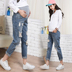 Mùa hè 2019 phiên bản Hàn Quốc mới của phụ nữ mang thai quần jeans lỗ khoét bụng nâng bụng cho bà bầu quần jeans cho bà bầu - Phụ nữ mang thai quần / quần bụng quần áo bầu cao cấp Phụ nữ mang thai quần / quần bụng