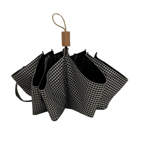 Черно -белая сетка/INS Simple Vinyl Sun Embrella Girl Sunny Umbrella Двух -складная складная ручка с твердым деревом солнечным кремом