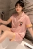 Bộ đồ ngủ lụa băng phụ nữ mùa hè mỏng ngắn tay hai mảnh phù hợp với cô gái Hàn Quốc dễ thương ngọt ngào và dễ thương phục vụ tại nhà Mickey - Bộ Pajama