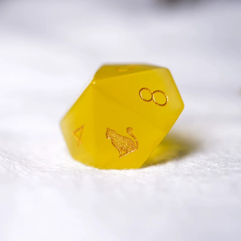 Dice, board game, cat's eye, with gem, full set, custom-made, cat