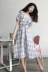 Mùa hè Hàn Quốc phiên bản của kẻ sọc sang trọng V-cổ đèn lồng ngắn tay đầm với thắt lưng cao là mỏng trong phụ nữ váy dài mẫu đầm maxi Váy dài