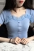 Mùa hè Hàn Quốc phiên bản của gió sang trọng Mỏng mỏng bằng gỗ bên tai cổ áo ngắn tay áo len phần mỏng T-Shirt top áo sơ mi áo ghi lê len cho nữ Đan Cardigan