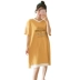 Váy ngủ nữ mùa hè cotton ngắn tay dễ thương có thể mặc bên ngoài phần mỏng Dịch vụ nhà mùa hè Hàn Quốc - Đêm đầm