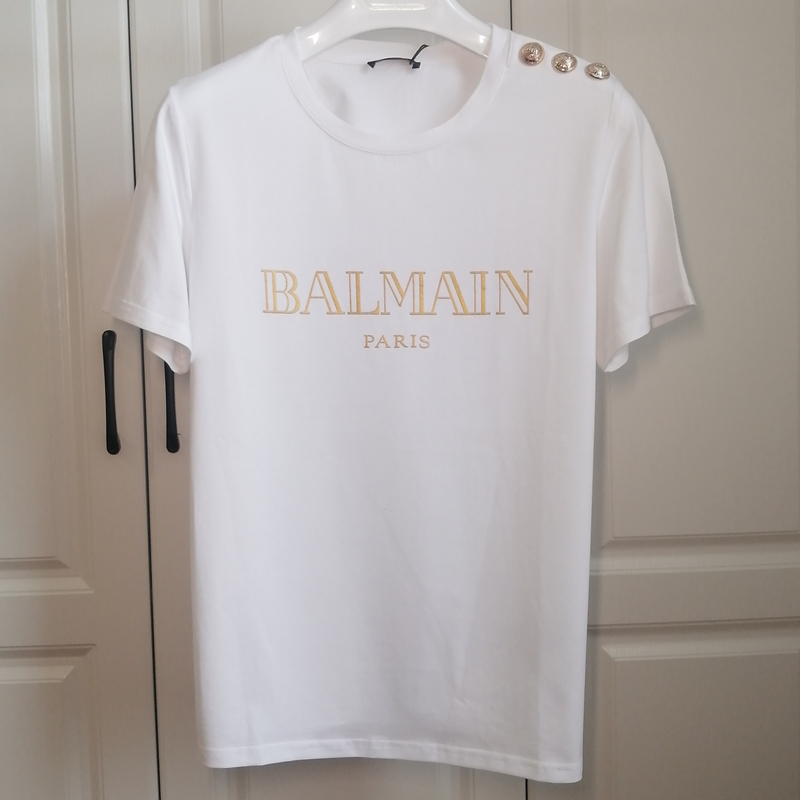 White Gold Lettering2021 Spring and summer new pattern balmain Half sleeve Star of the same style shoulder  Gold clasp gilding letter Short sleeve Balman T-shirt