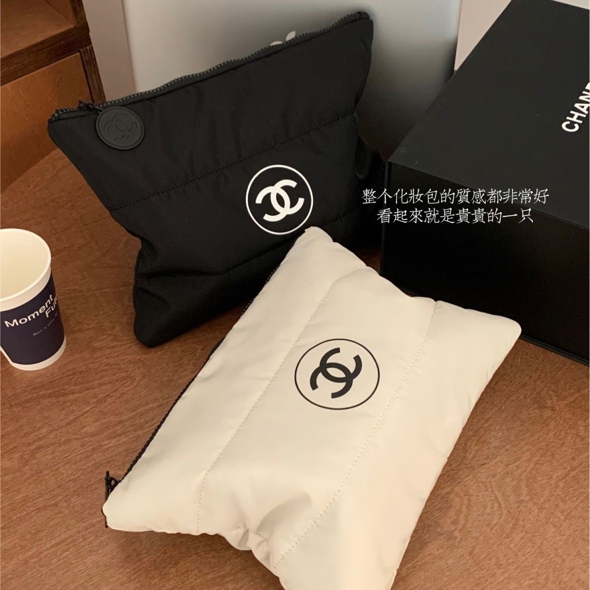 2023 new small fragrance down cotton cosmetic bag ~ storage bag wash bag large capacity mobile phone change portable hand