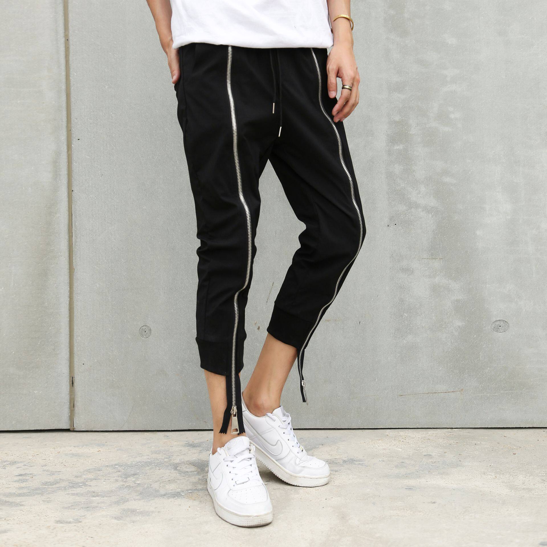 212-1-k051-p88 欧美高街男士国潮嘻哈 前拉链八分裤