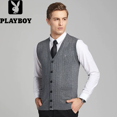 Playboy trung niên vest nam mùa thu và mùa đông đan áo len người đàn ông trung niên vest 40 tuổi 50 cha áo len áo len dệt kim Dệt kim Vest