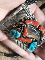 Украшения на шею 美国印第安navajo纳瓦霍大挂坠真皮绳项链爪尖睡美人松石bolo tie