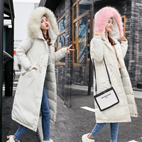 Off-mùa đông cổ áo lông thú xuống bông phụ nữ cộng với dài đầu gối mỏng siêu dài coat dày bánh mì quần áo sinh viên áo phao nữ 2020