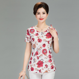 Phụ nữ trung niên mùa hè ăn mặc cộng với phân bón chất béo XL mẹ nạp trung niên của phụ nữ ngắn tay t-shirt XL lụa sữa