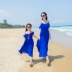 Hai loại phương pháp mặc Váy đi biển dành cho phụ huynh-trẻ em quây quây Đầm voan xanh - Trang phục dành cho cha mẹ và con Trang phục dành cho cha mẹ và con