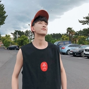 Ins siêu lửa mùa hè của nam giới vest cá tính văn bản in vài loose vòng cổ không tay mồ hôi vest t-shirt bf