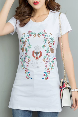 Хлопковая длинная базовая приятная телу футболка, короткий рукав, с рукавом, средней длины, большой размер