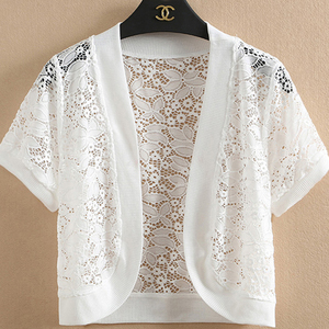 Khăn choàng nhỏ nữ mùa hè bên ngoài cardigan trắng ngắn tay kem chống nắng quần áo dệt kim điều hòa không khí áo sơ mi hoang dã áo khoác ngắn