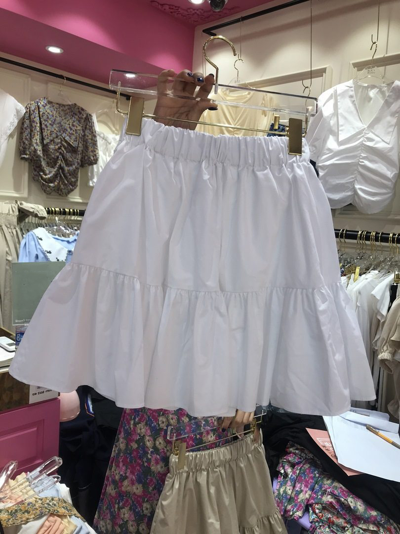 Whitethe republic of korea Dongdaemun Women's wear 2021 Spring and summer new pattern Korean fashion Solid color fold High waist A word skirt female tide